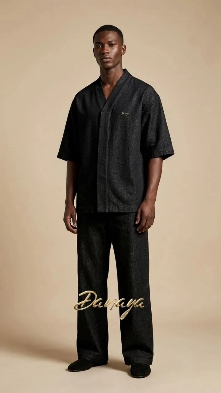 Ensemble kimono noir texturé