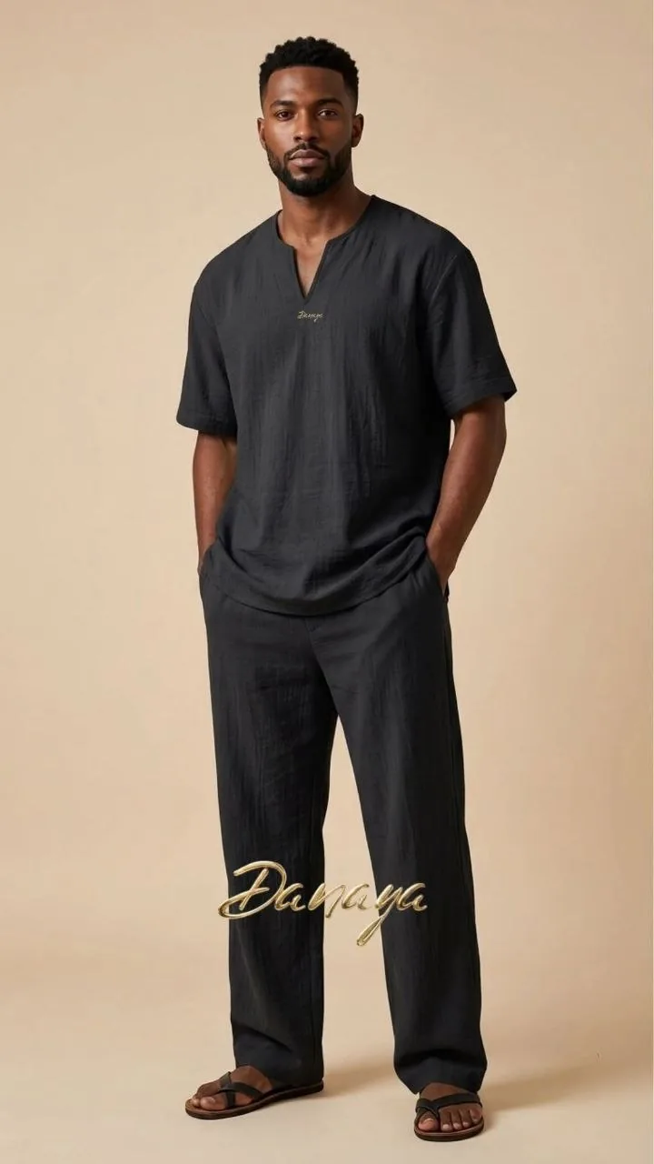 Tunique col V noire et pantalon large